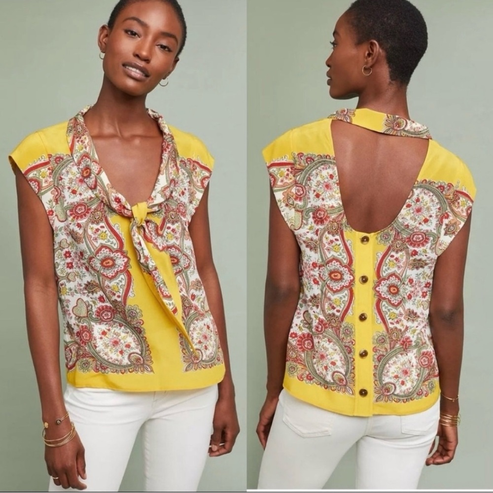 Maeve for Anthropologie Scarf Paisley Silk Blouse